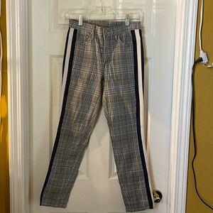 MOTHER navy blue plaid, side striped, dress pants, size 24.